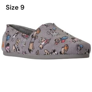 Size 9 Bobs Skechers Gray Dog Print Memory Foam Canvas Ballet Flats